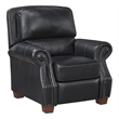 Ronny Push-Back Reclining Chair with Nailhead Trim- Black Genuine Leather