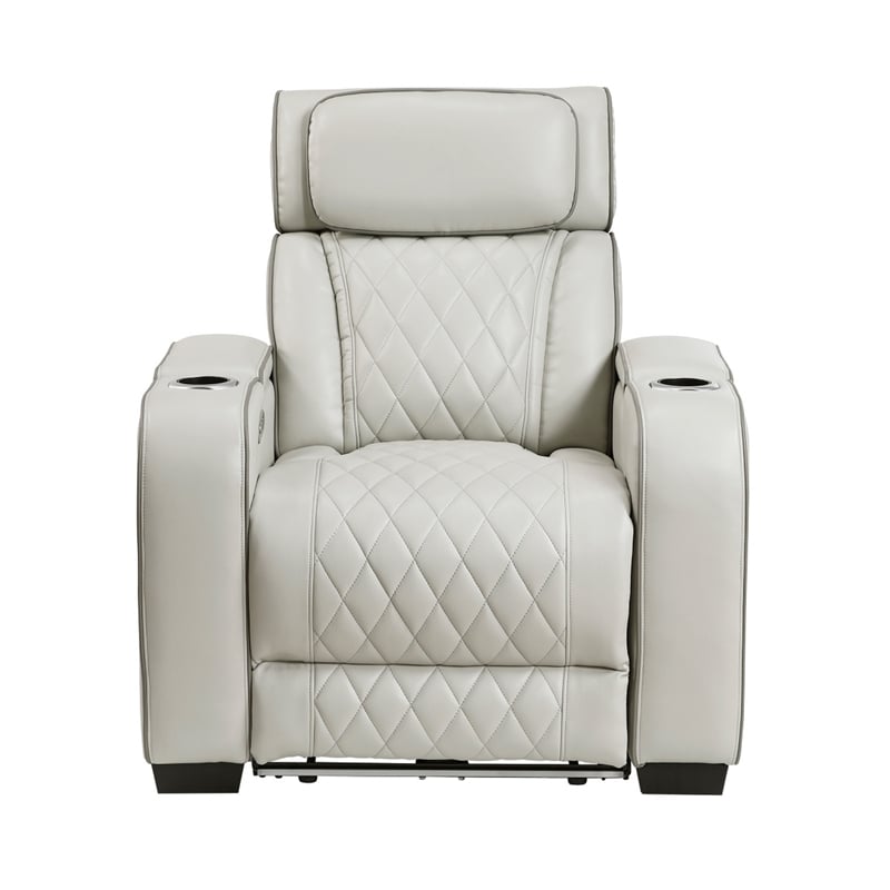 Fiya Power Reclining LED Chair- USB and Cup Holders- Taupe Faux Leather