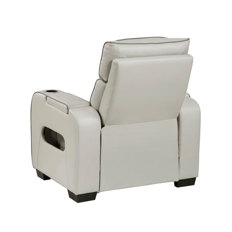 Fiya Power Reclining LED Chair- USB and Cup Holders- Taupe Faux Leather