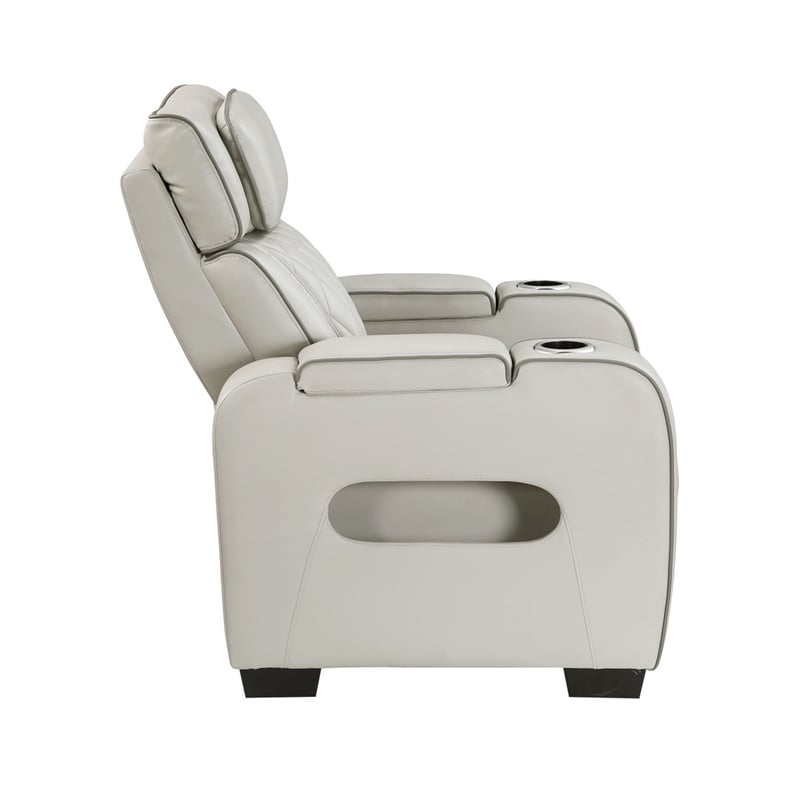Fiya Power Reclining LED Chair- USB and Cup Holders- Taupe Faux Leather