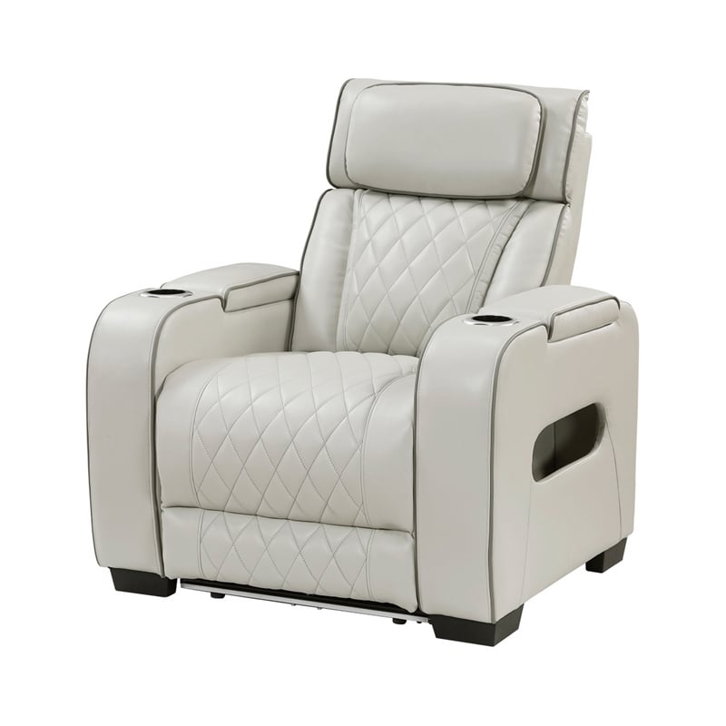Fiya Power Reclining LED Chair- USB and Cup Holders- Taupe Faux Leather