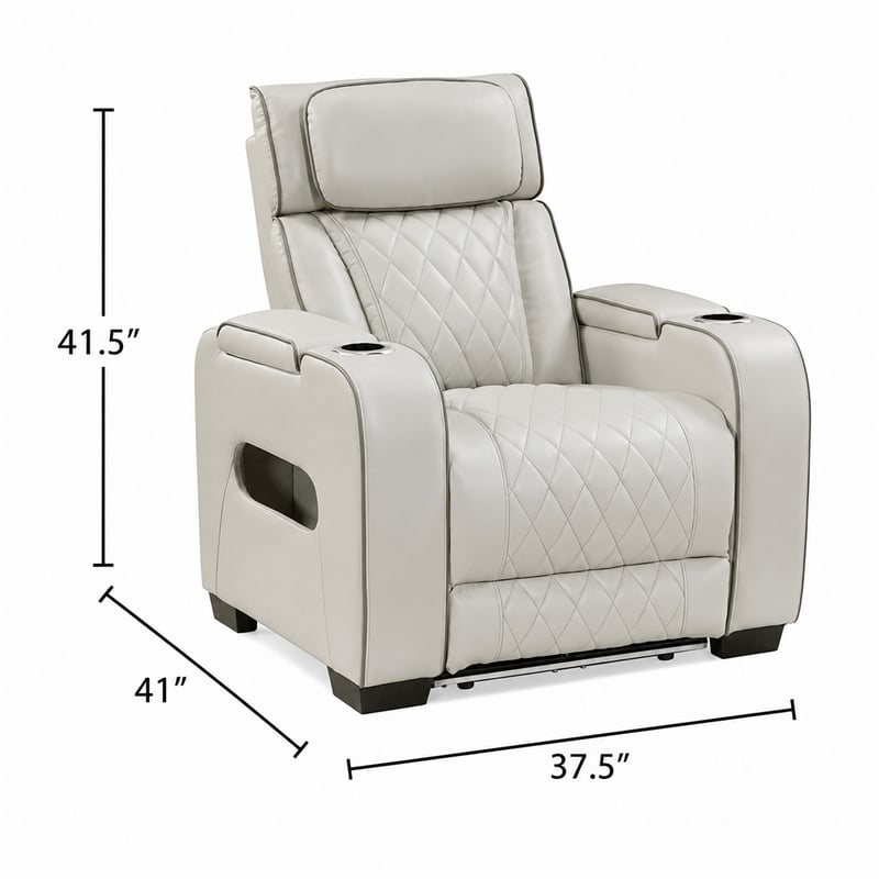 Fiya Power Reclining LED Chair- USB and Cup Holders- Taupe Faux Leather