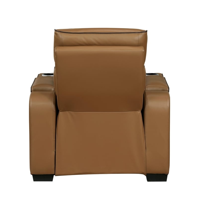 Fiya Power Reclining LED Chair- USB and Cup Holders- Brown Faux Leather