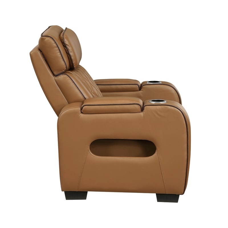 Fiya Power Reclining LED Chair- USB and Cup Holders- Brown Faux Leather