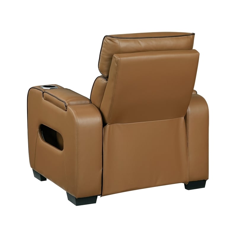 Fiya Power Reclining LED Chair- USB and Cup Holders- Brown Faux Leather