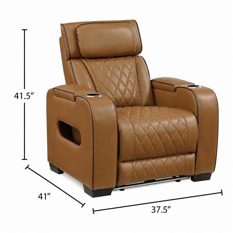 Fiya Power Reclining LED Chair- USB and Cup Holders- Brown Faux Leather