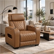 Fiya Power Reclining LED Chair- USB and Cup Holders- Brown Faux Leather