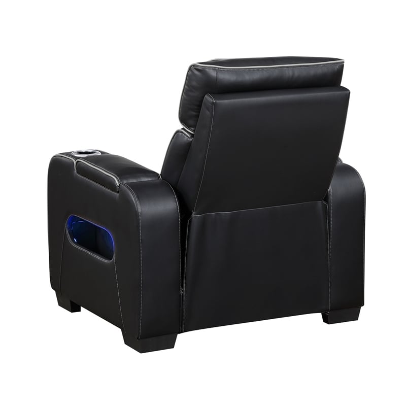 Fiya Power Reclining LED Chair- USB and Cup Holders- Black Faux Leather