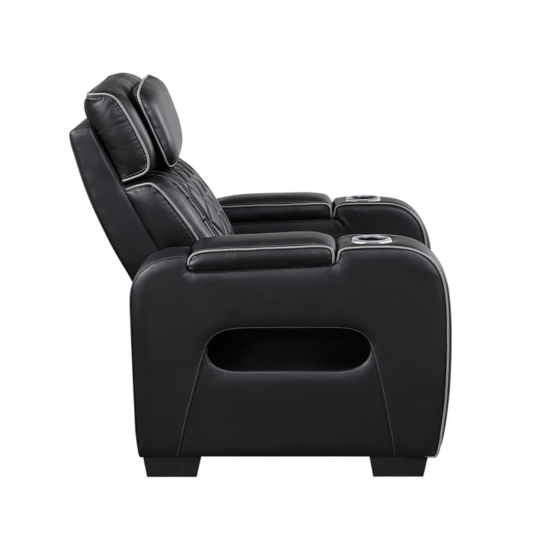Fiya Power Reclining LED Chair- USB and Cup Holders- Black Faux Leather