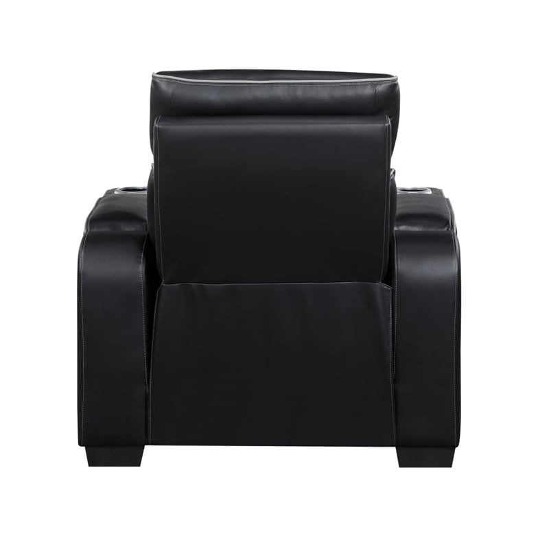 Fiya Power Reclining LED Chair- USB and Cup Holders- Black Faux Leather