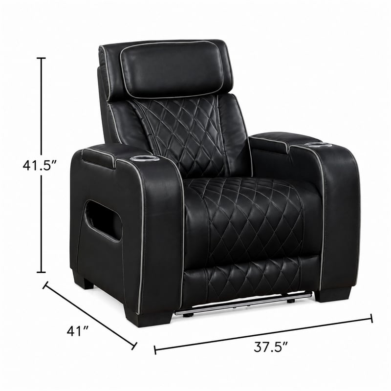 Fiya Power Reclining LED Chair- USB and Cup Holders- Black Faux Leather
