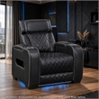 Fiya Power Reclining LED Chair- USB and Cup Holders- Black Faux Leather