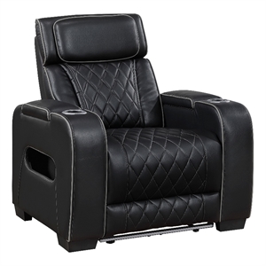 Fiya Power Reclining LED Chair- USB and Cup Holders- Black Faux Leather