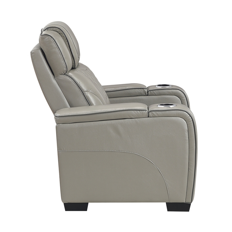 Akon Power Recliner- Heat Massage- USB- LED Light- Gray Genuine Leather