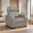 Akon Power Recliner- Heat Massage- USB- LED Light- Gray Genuine Leather