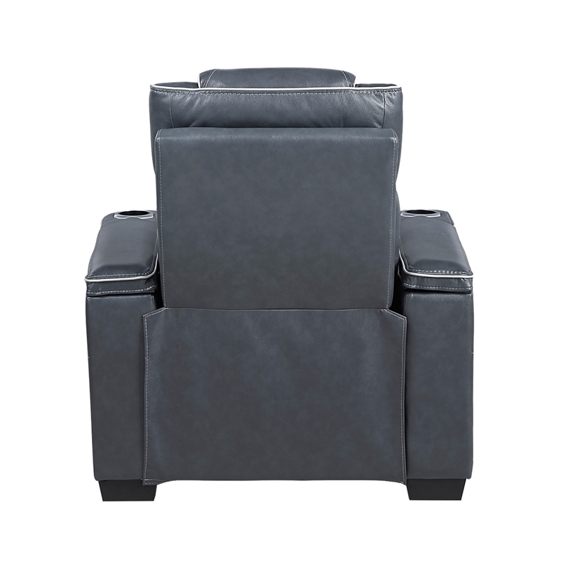 Akon Power Recliner- Heat Massage- USB- LED Light- Blue Genuine Leather