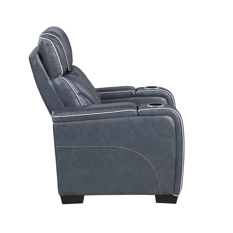 Akon Power Recliner- Heat Massage- USB- LED Light- Blue Genuine Leather