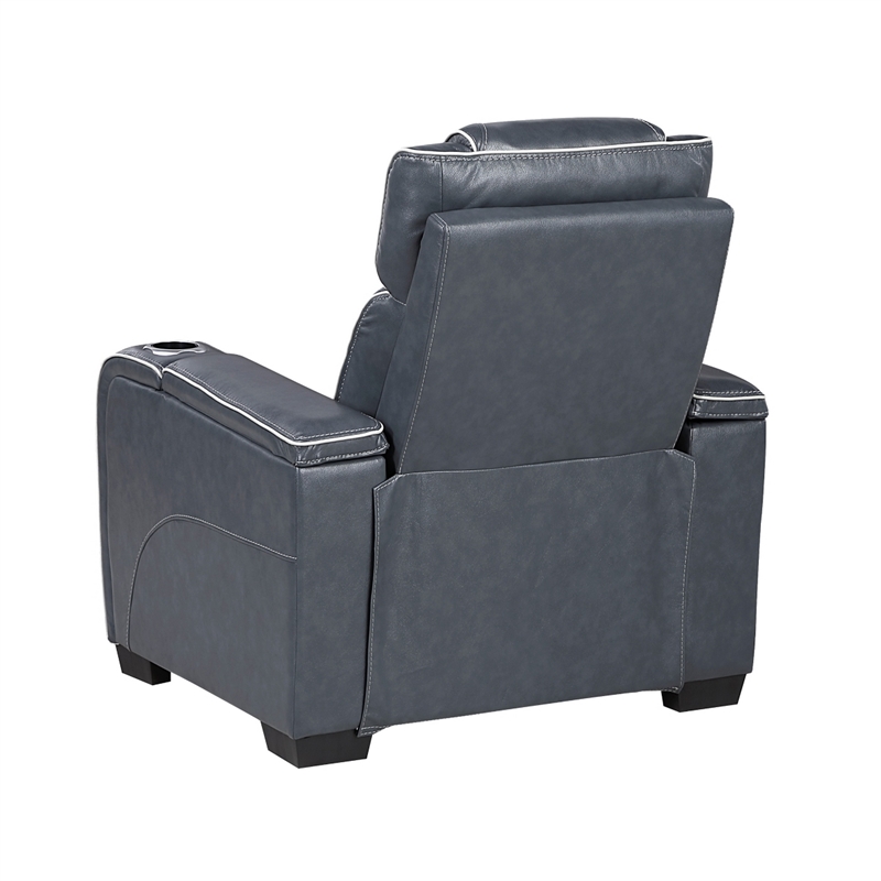 Akon Power Recliner- Heat Massage- USB- LED Light- Blue Genuine Leather