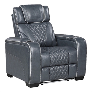 Akon Power Recliner- Heat Massage- USB- LED Light- Blue Genuine Leather