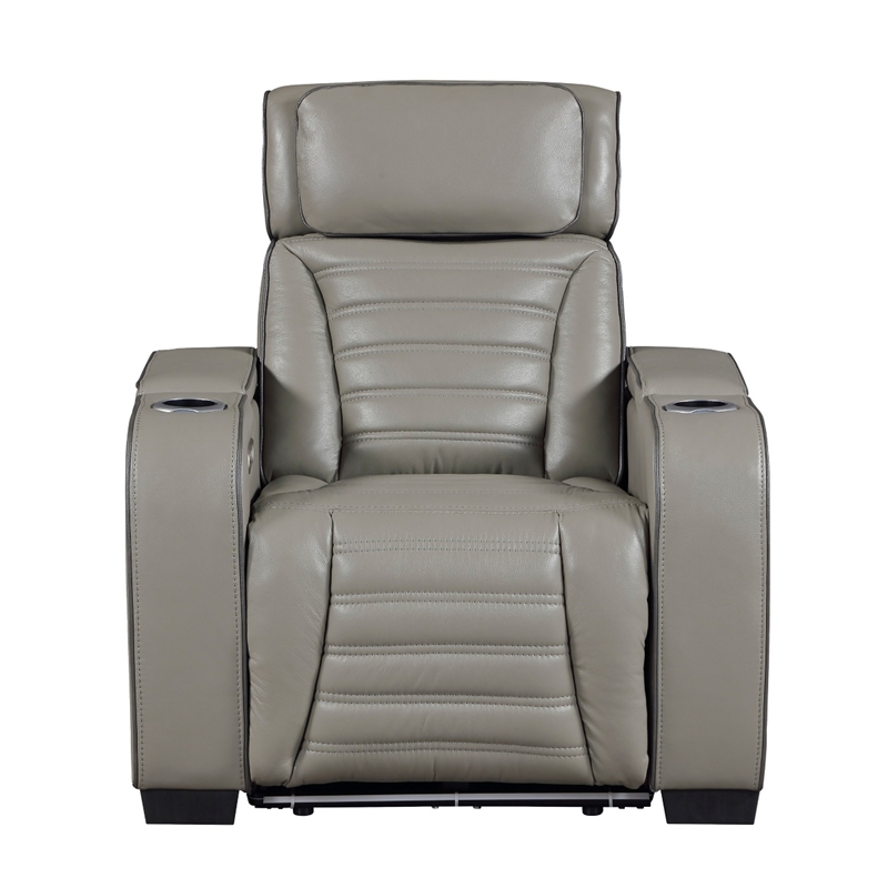 Cyrus Power Recliner- Headrest- Heat Massage- USB Ports- LED- Gray Leather