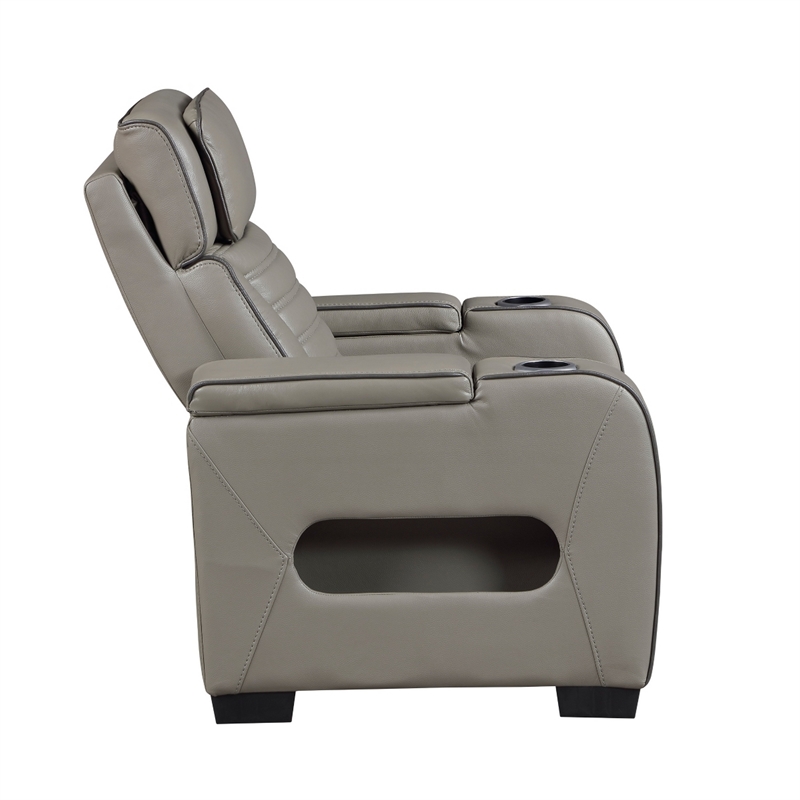 Cyrus Power Recliner- Headrest- Heat Massage- USB Ports- LED- Gray Leather