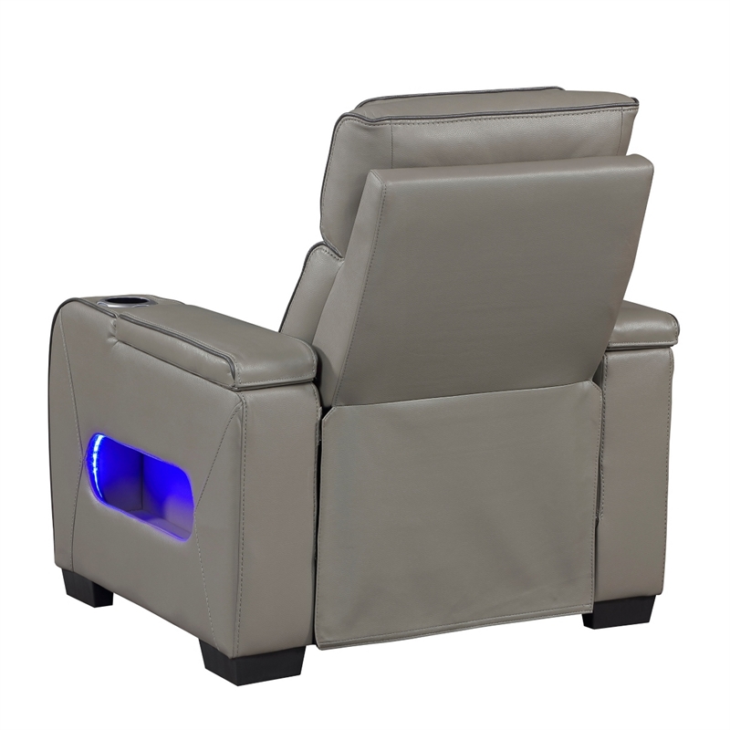 Cyrus Power Recliner- Headrest- Heat Massage- USB Ports- LED- Gray Leather