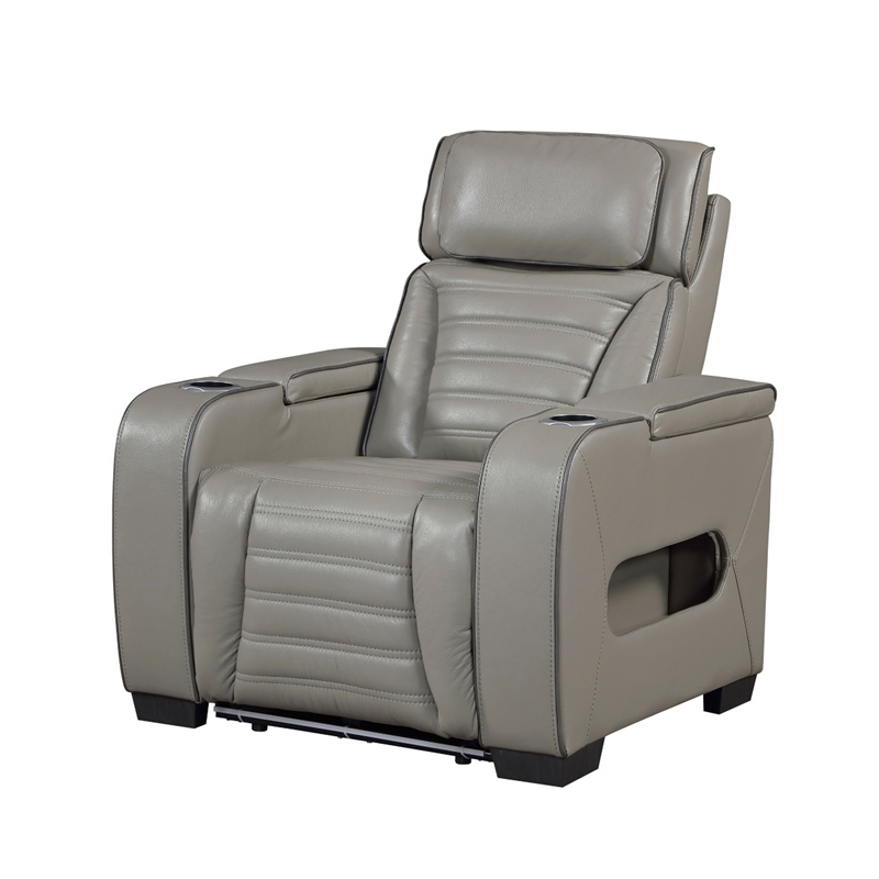 Cyrus Power Recliner- Headrest- Heat Massage- USB Ports- LED- Gray Leather