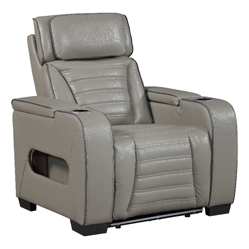 Cyrus Power Recliner- Headrest- Heat Massage- USB Ports- LED- Gray Leather