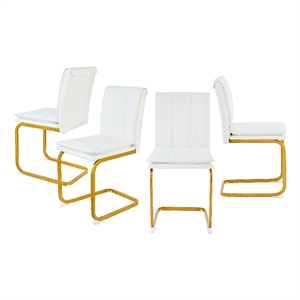 Xylo Dining Chairs- Gold Cantilever Metal- Set of 4- White Faux Leather