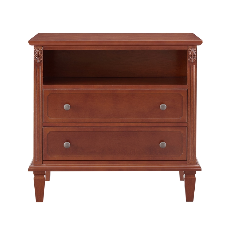 Cyna Nightstand with USB Ports- 2 Drawers and Shelf- Walnut Brown Wood