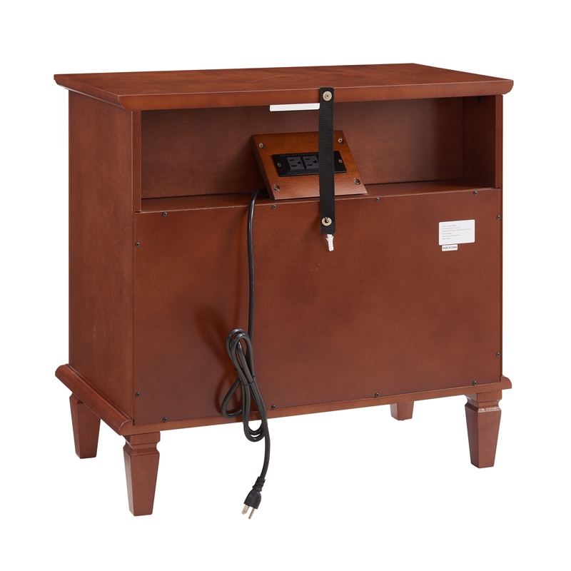 Cyna Nightstand with USB Ports- 2 Drawers and Shelf- Walnut Brown Wood