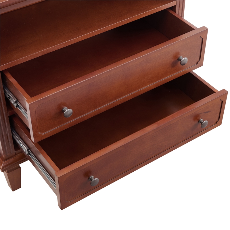 Cyna Nightstand with USB Ports- 2 Drawers and Shelf- Walnut Brown Wood