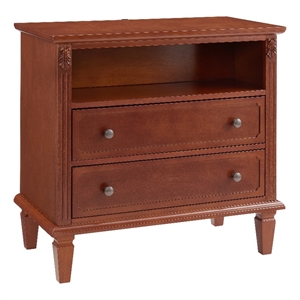 Cyna Nightstand with USB Ports- 2 Drawers and Shelf- Walnut Brown Wood