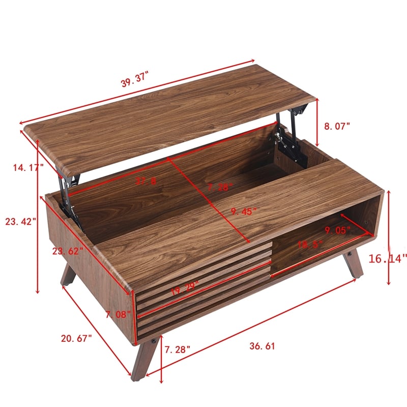 Dolly Mid-Century Lift Top Coffee Table- Hidden Storage- Walnut MDF 39 Inch