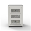 Lily Mirrored Nightstand- 3-Drawers- Glass Front Panels- Silver Wood
