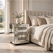 Lily Mirrored Nightstand- 3-Drawers- Glass Front Panels- Silver Wood