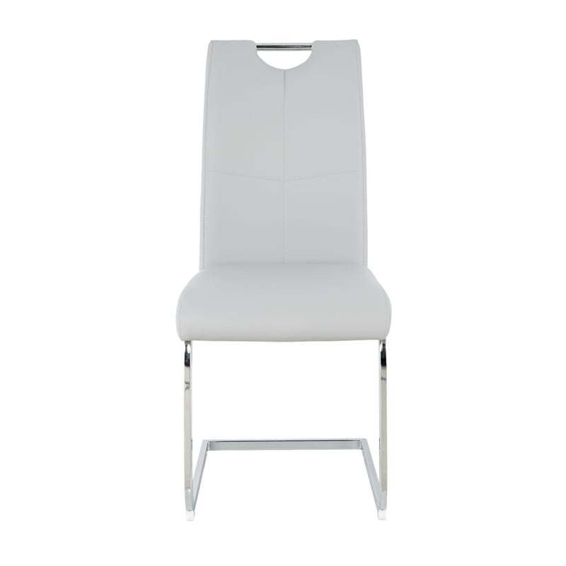 Waldy Dining Chairs- Chrome Metal Base- Set of 2- Gray Faux Leather