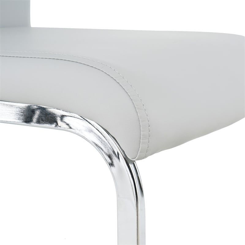 Waldy Dining Chairs- Chrome Metal Base- Set of 2- Gray Faux Leather