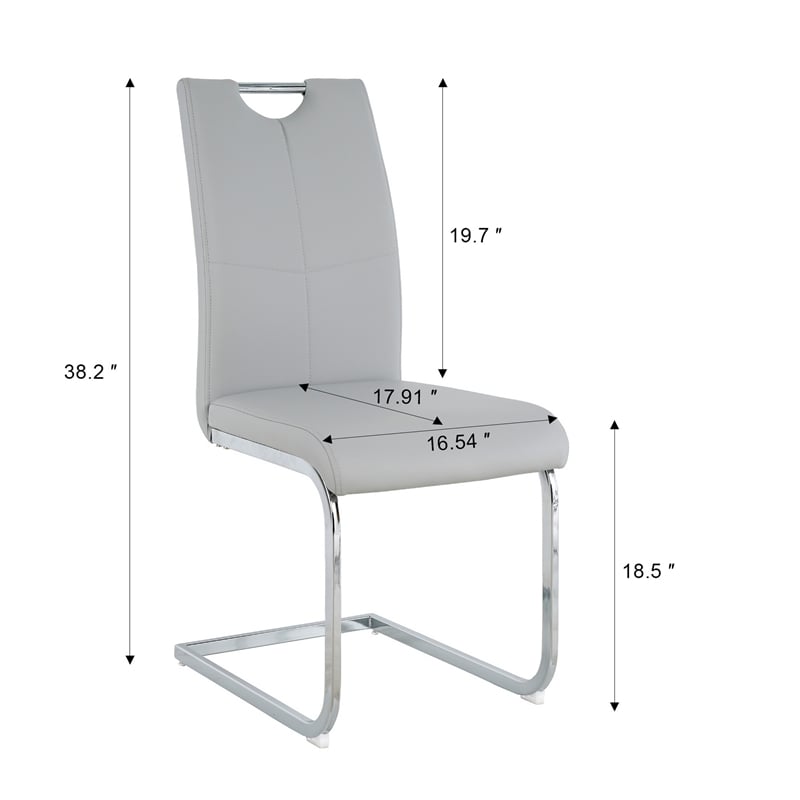 Waldy Dining Chairs- Chrome Metal Base- Set of 2- Gray Faux Leather