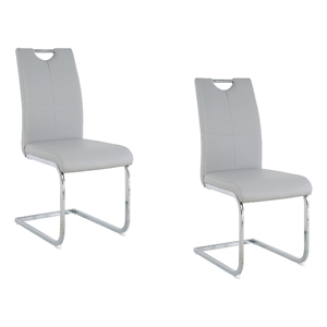 Waldy Dining Chairs- Chrome Metal Base- Set of 2- Gray Faux Leather
