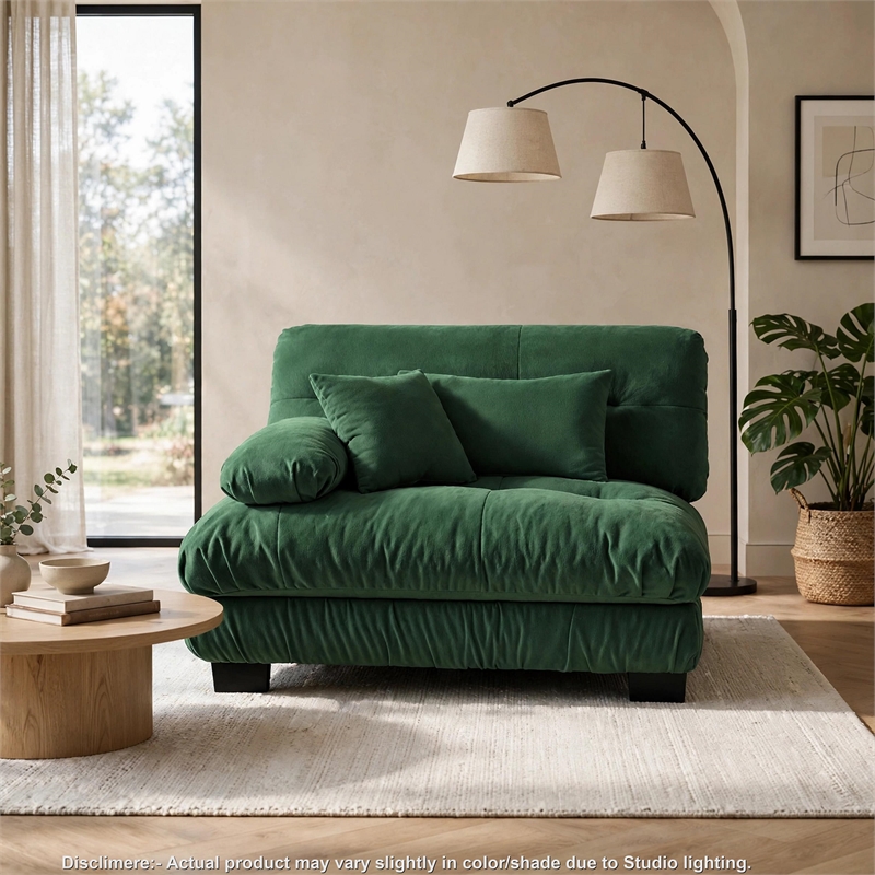 Erico Modular Sofa with Pillows and LSF Arm- Green Chenille 47 Inch