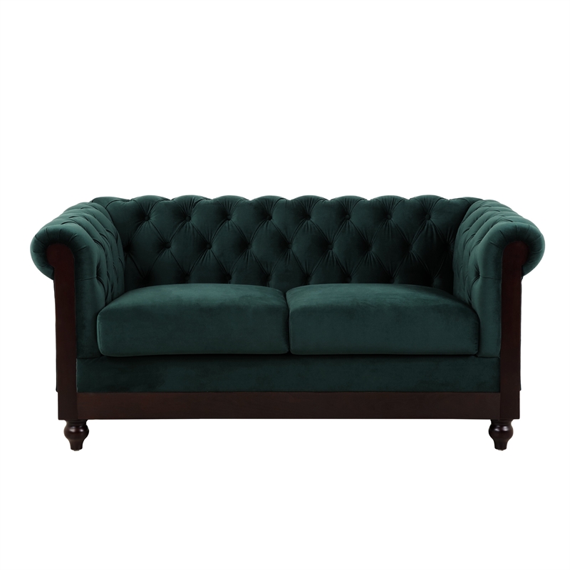 Veso Chesterfield Loveseat- Tufted Velvet- Forest Green- 60 Inch