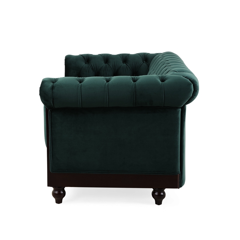 Veso Chesterfield Loveseat- Tufted Velvet- Forest Green- 60 Inch