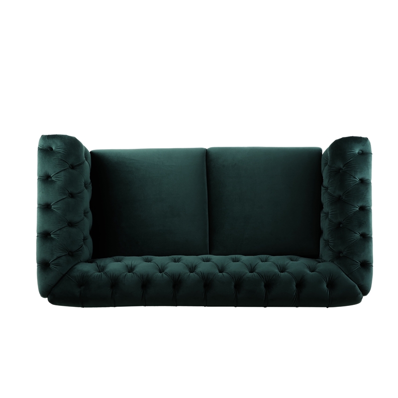 Veso Chesterfield Loveseat- Tufted Velvet- Forest Green- 60 Inch