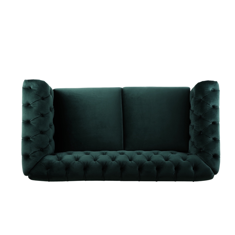 Veso Chesterfield Loveseat- Tufted Velvet- Forest Green- 60 Inch
