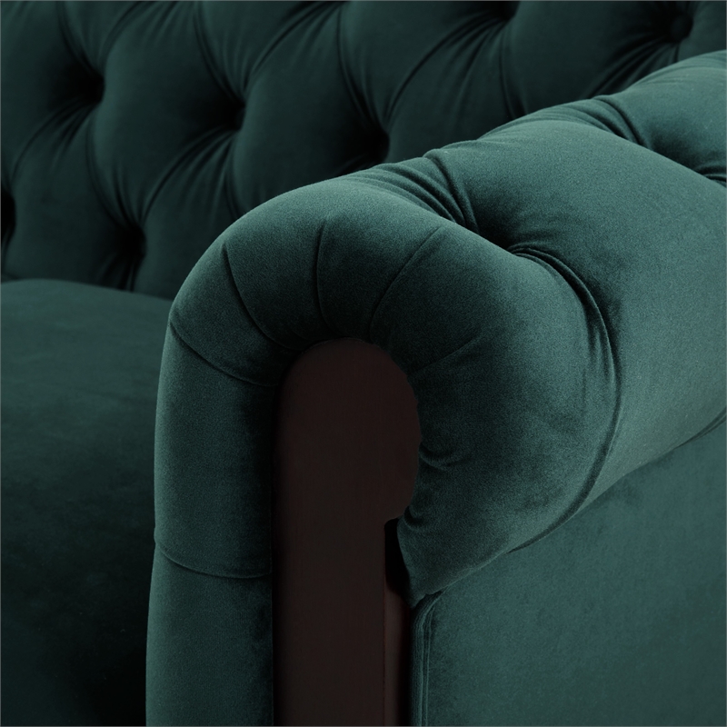 Veso Chesterfield Loveseat- Tufted Velvet- Forest Green- 60 Inch