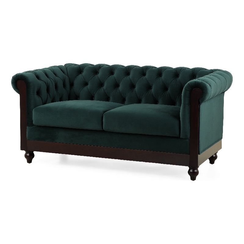 Veso Chesterfield Loveseat- Tufted Velvet- Forest Green- 60 Inch