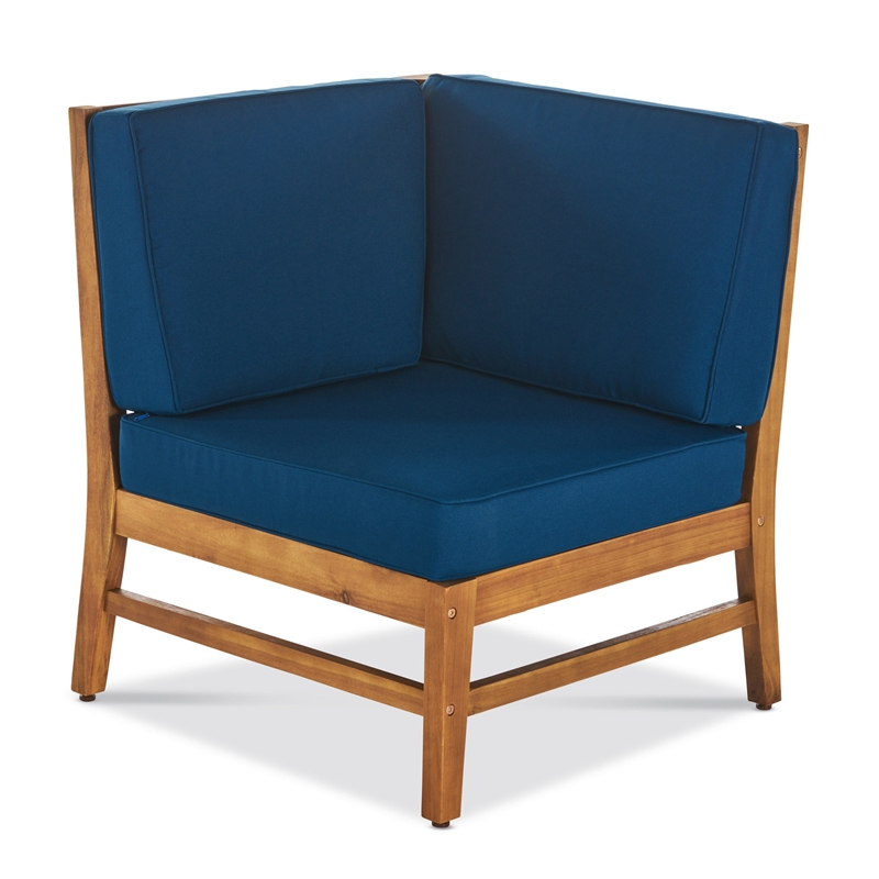 Hoye Outdoor 5pc Modular Corner Sofa Set- L-Shape- Blue Polyester- Brown