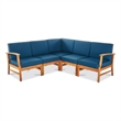 Hoye Outdoor 5pc Modular Corner Sofa Set- L-Shape- Blue Polyester- Brown