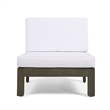 Carie Outdoor 3pc Sofa Set- White Fabric Cushions- Slatted Brown Wood